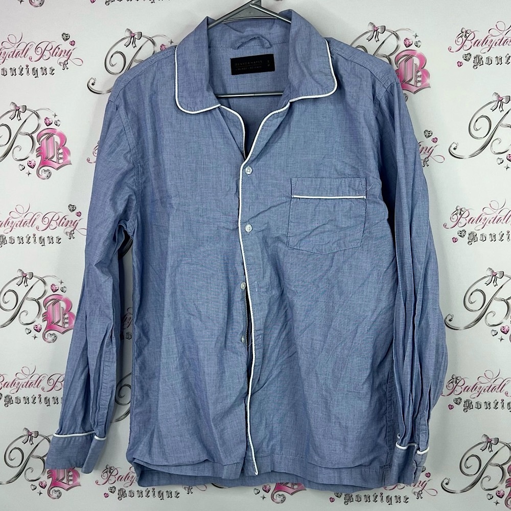 Denver Hayes button up lounge Light Blue Shirt Jacket with White Trim
